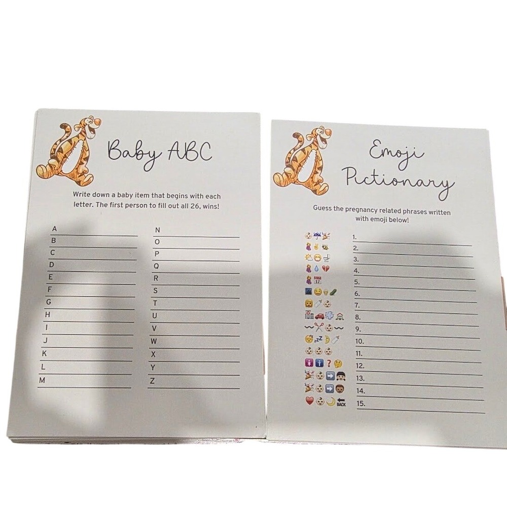 Winnie the Pooh Tigger Baby Shower Games Bundle Predictions ABC Emoji 76 Count